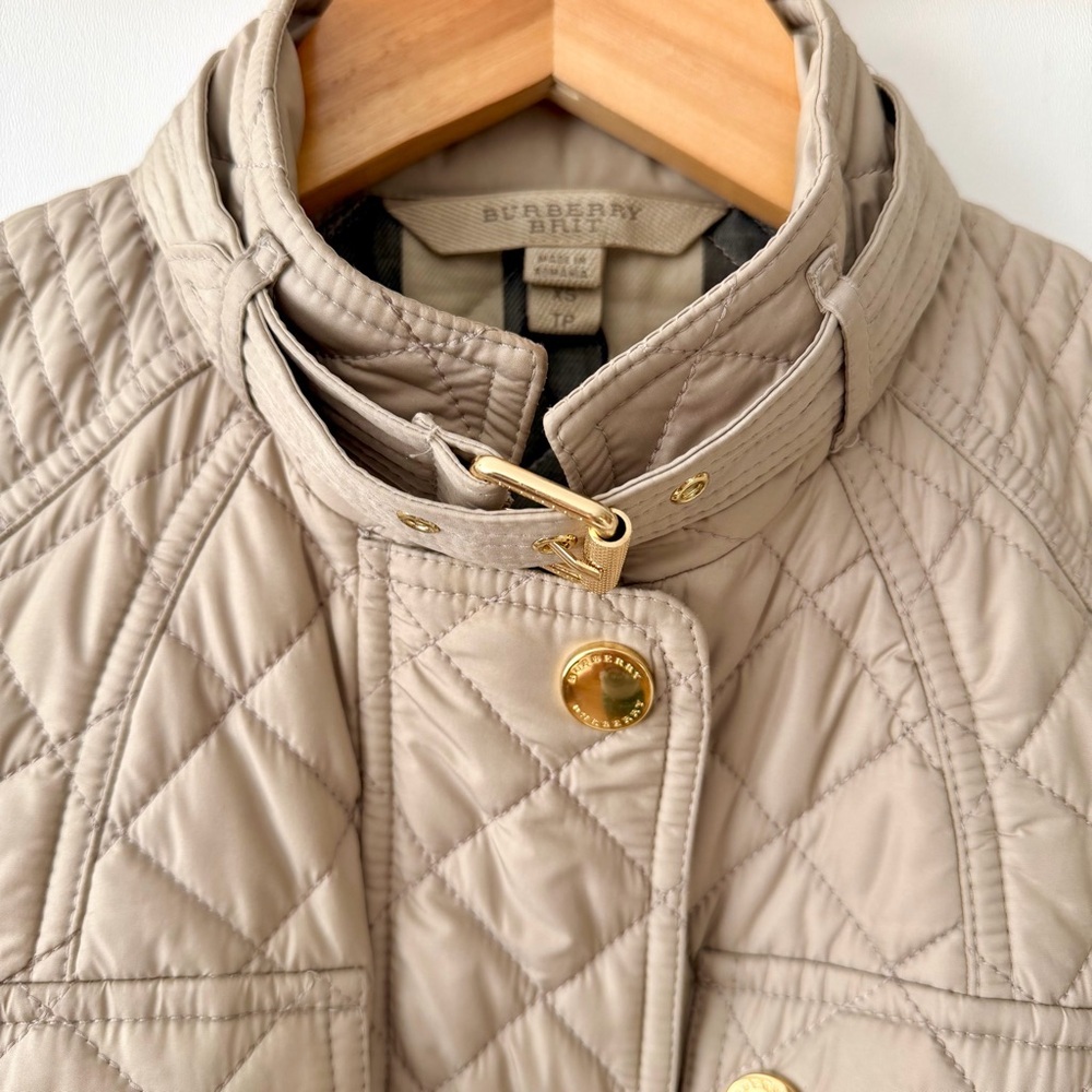 BURBERRY BRIT | Beige Tan Quilted Belted Jacket Gold Hardware XS - Picture 5 of 13